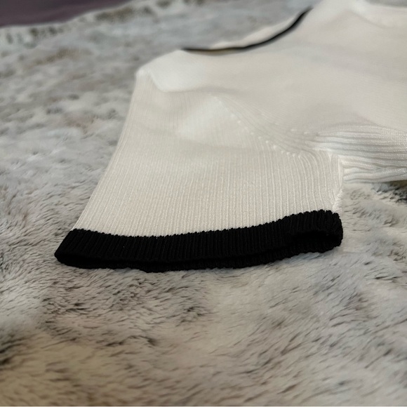 Commense Contrast Trim Metal Button Knit Top - White/Black - Size XS - NWT - Picture 7 of 8